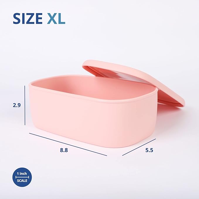 BLUE GINKGO Nesting Silicone Containers - Large Silicone Food Storage Container | BPA Free, Airtight, Dishwasher and Freezer Safe (47.5 oz) - Pink
