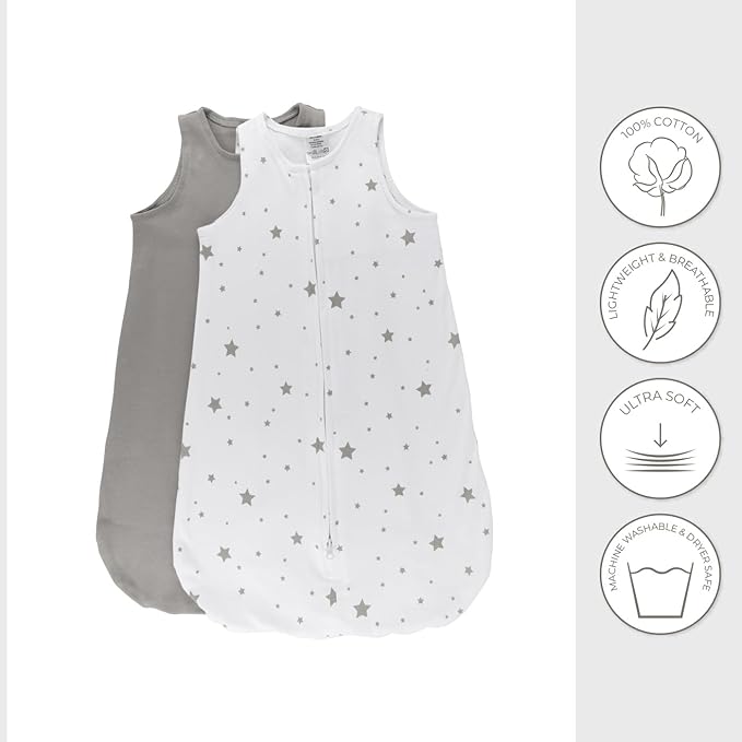 Baby Wearable Blanket - Baby Sleep Sack 100% Cotton - Sleep Sack 3-6 Months - Comfy Soft Lightweight, 2-Pack Set Gender Neutral Grey