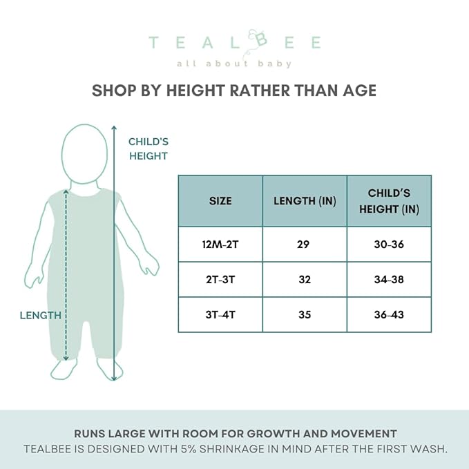 Tealbee Dreamsuit Toddler Sleep Sack with Feet – Walker Sleep Bag with Legs, Rayon made from Bamboo, All Season 1.2 TOG, 2-Way Zipper, 12m-2T - Moons&Stars