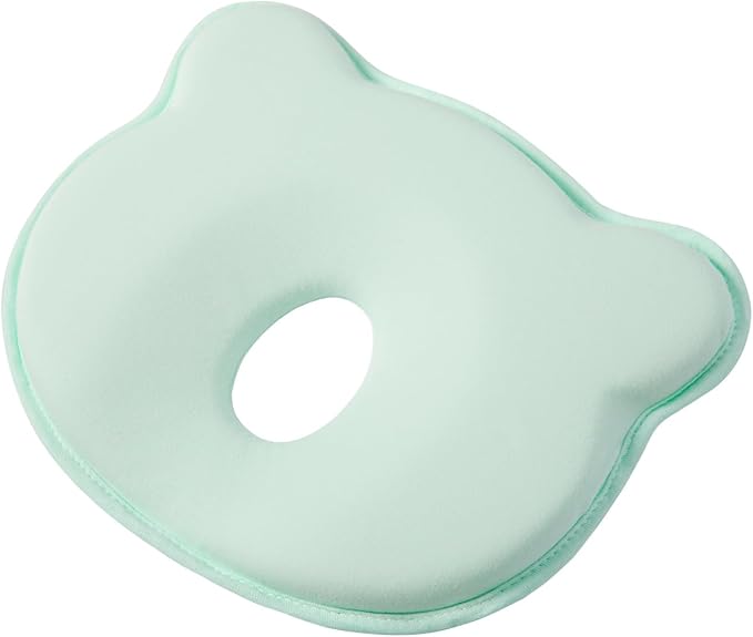 Memory Foam Baby Pillow, Portable Cartoon Bear Soft and Cozy Pillow, Breathable Bedding Set for Infants for Small Boys and Girls,Green