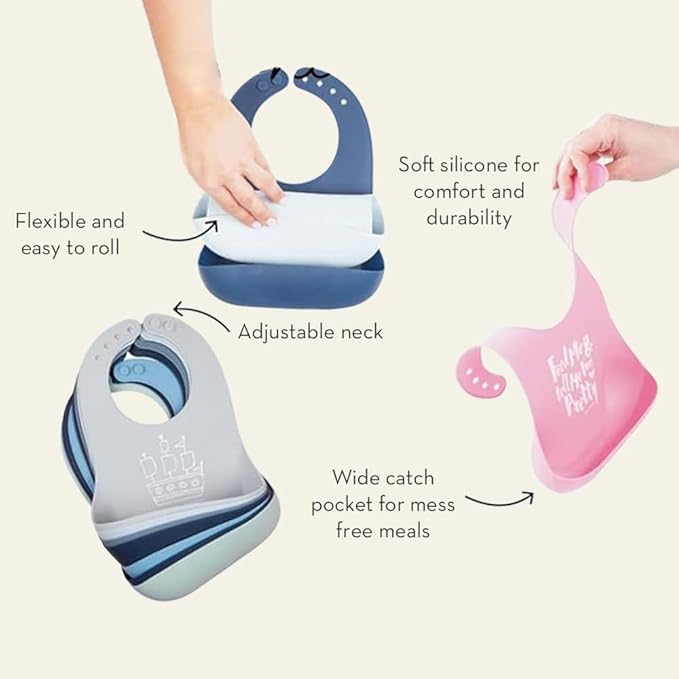 Baby Bib for Eating by Bella Tunno, Waterproof Silicone Bib with Large Food Catcher, Adjustable Fit for Babies 4-12 months & Toddlers 1-3 Years, Boys & Girls, Game Day