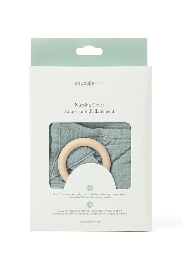 snuggle me® Nursing Cover - 100% Organic Cotton Muslin Nursing Cover Up for Breastfeeding with a BPA-Free Silicone Teether Ring, Ultra-Soft & Lightweight (33.5″ × 39.4″)