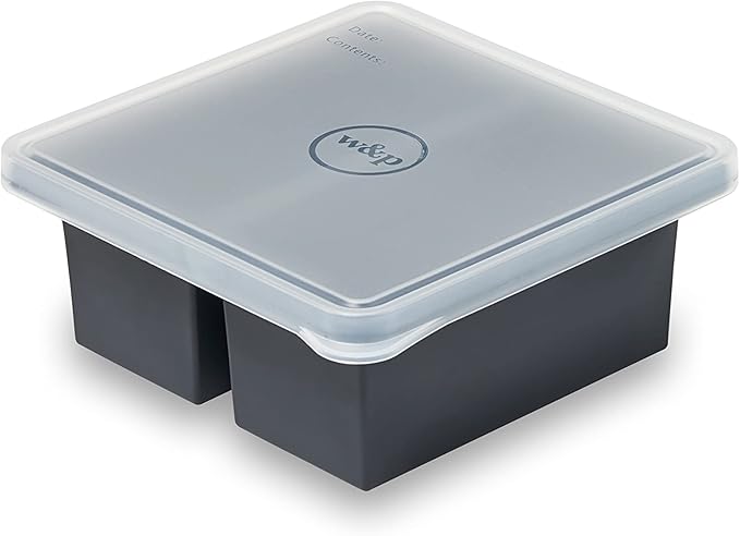 W&P Cup Cubes Silicone Freezer Tray with Lid, Charcoal, Makes 2 Perfect 2-Cup Portions, Freeze & Store Soup, Broth, Sauce, Leftovers, Dishwasher Safe