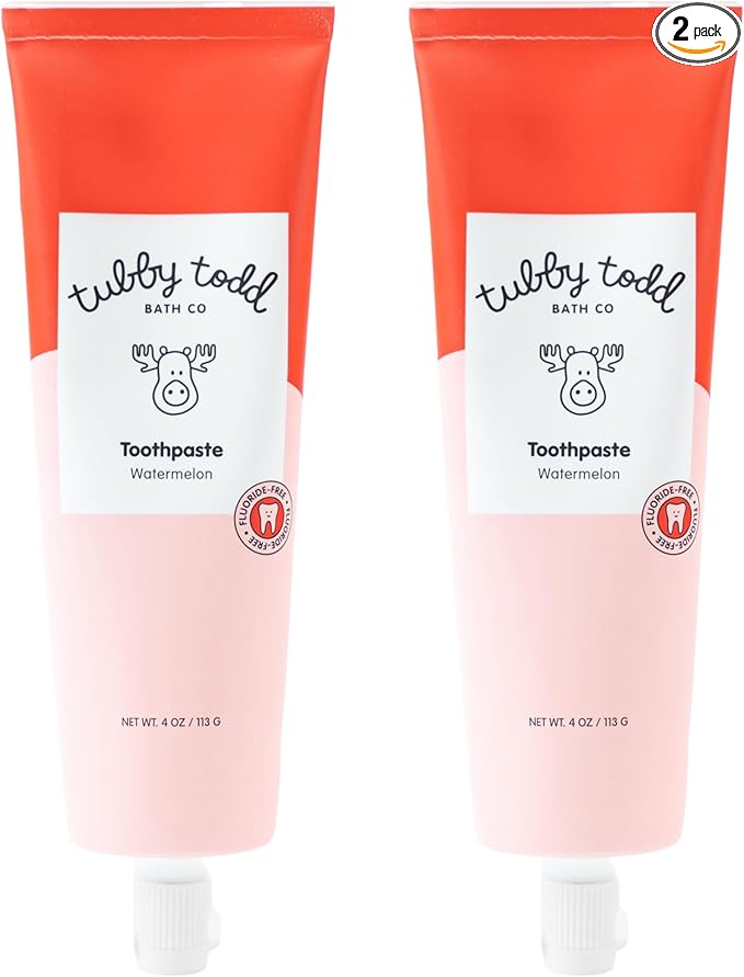 TUBBY TODD Fluoride Free Kids Toothpaste - Made with Xylitol - Safe Toothpaste for Baby, Toddler, Infant & Children - 4oz, 2 Pack - Watermelon Flavor