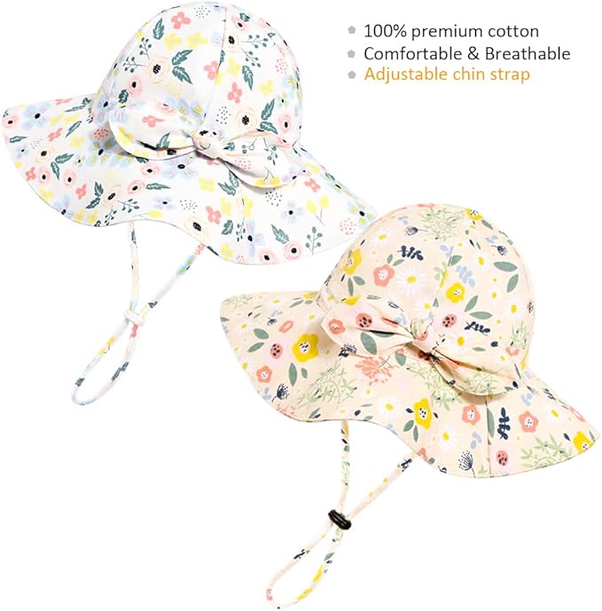 Baby Girl Sun Hat with UPF 50+ Outdoor Adjustable Beach Hat with Wide Brim Bucket Hats