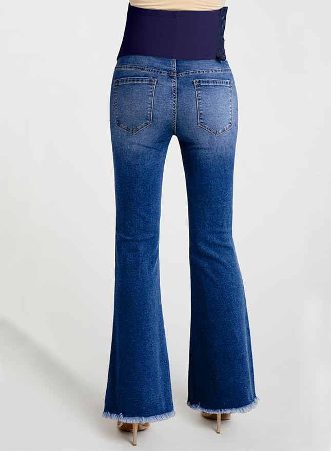 BLENCOT Maternity Jeans for Women Over Belly Pregnancy Pants Comfy Pregnant Jeans Flare Denim Jeans with Pockets