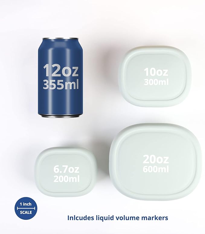 BLUE GINKGO Nesting Silicone Containers - Set of 3 Hard-Shell Silicone Food Storage Containers | BPA Free, Airtight, Dishwasher and Freezer Safe (6.7oz, 10oz, 20oz) - Green