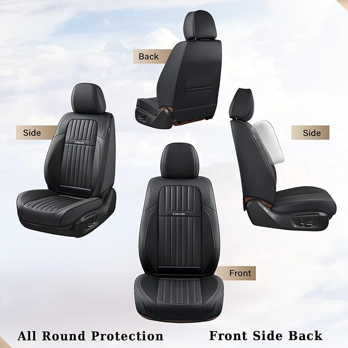 Coverado Car Seat Covers Full Set, Seat Covers for Cars, Black Car Seat Cover, Nappa Leather Car Seat Cushion, Car Seat Protector, Waterproof Car Seat Covers Front Seats and Back Fit for Most Cars