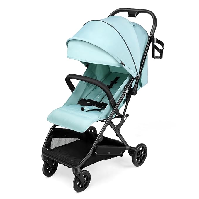 Lightweight Stroller, One-Hand Fold Compact Travel Stroller from Birth to 55 lbs, UPF 50+ Large Canopy & 5-Point Harness, Adjustable Reclining Seat- Green