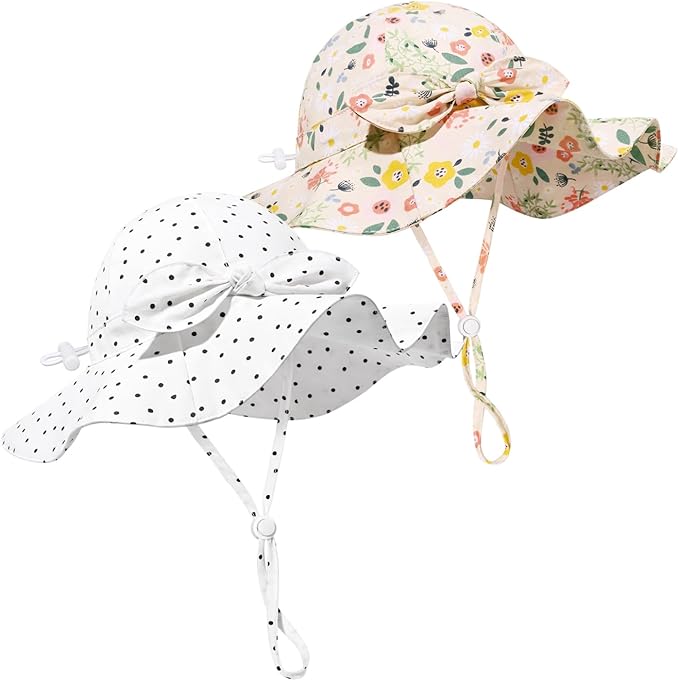 Baby Girl Sun Hat Summer Foldable Beach Hats with UPF50+ Sun Protection Wide Brim Toddler Bucket Hat Cap