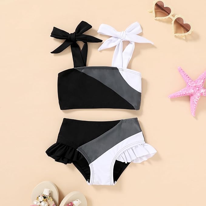 YOUNGER TREE Toddler Girls Two Pieces Swimsuit Color Block Stripe Swimwear Summer Beach Bathing Suit 18M-5T
