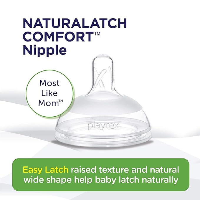 Playtex Baby NATURALATCH Comfort Wide Neck Nipples for Babies 6+ Months, Fast Flow (2 Count), Feeding Essentials for Newborn and Breastfeeding Babies