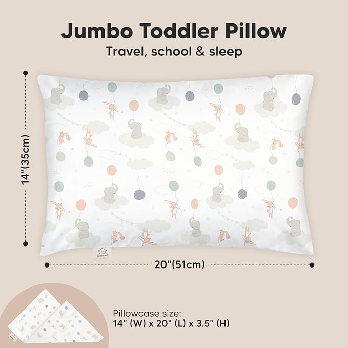 KeaBabies Toddler Pillow with Pillowcase, Jumbo 14X20 - Soft Organic Cotton Toddler Pillows for Sleeping - Machine Washable - Perfect for Travel, Toddler Bed Set (Escapade)