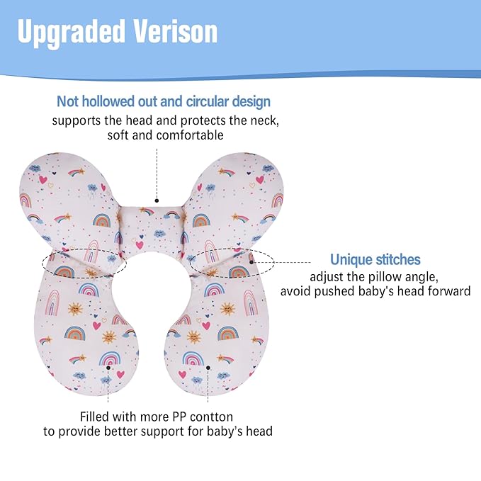 KAKIBLIN Baby Travel Pillow,Upgraded Baby Neck Pillows for Car Seat,Baby Support Pillow,Infant Neck Pillow for Toddler Head and Neck,Newborn Head Support for Car Seat,Pushchair (Rainbow)