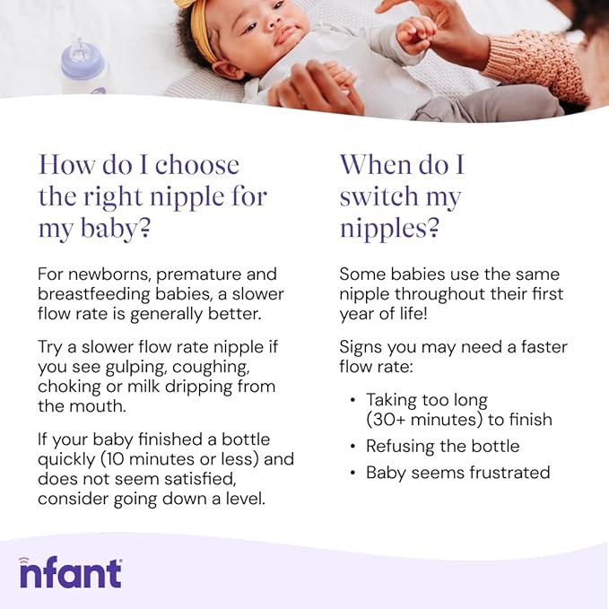nfant | Slow Flow Nipple, Purple (6ml/min), 4-Pack