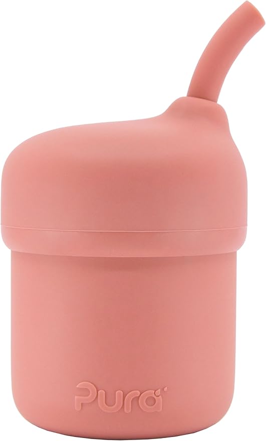 Pura my-my Silicone Straw Cup| Spill Proof, Reusable, Food Grade Silicone, Plastic-Free | For Kids, Toddlers, Babies & Infants (Rose)