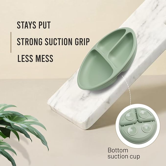 10-Piece Silicone Baby Feeding Set – BPA-Free, Spill-Proof Suction Plate, Bowl, Bib, Snack Cup & Utensils | Dishwasher Safe, Baby Gift Ready (Green)