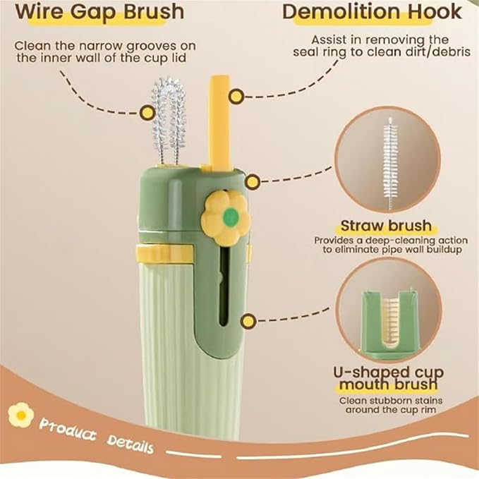 5 in 1 Bottle Cleaning Brush Set, 5‑in‑1 Multifunctional Bottle Cleaning Brush Set, Straw Cleaner Brush for Baby Bottles, Multifunctional Detachable Water Bottle Brush (2PCS White)
