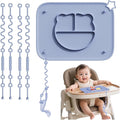 1 Pack Silicone Mat for Babies, Baby Placemat Built-in Suction Base and Equipped 4 Toy Straps & Anti-Peel Design, Activity Mat for Infants to Toddlers, Keeps Babies Essentials Off The Floor, Blue