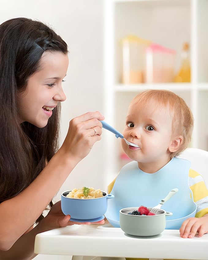 Baby Suction Bowls 4-Pack, 2-in-1 Stainless Steel 304 Toddler Bowl & Removable Silicone Suction Kids BowlNon Toxic Snack Container for Food Feeding, Twilight Meadow