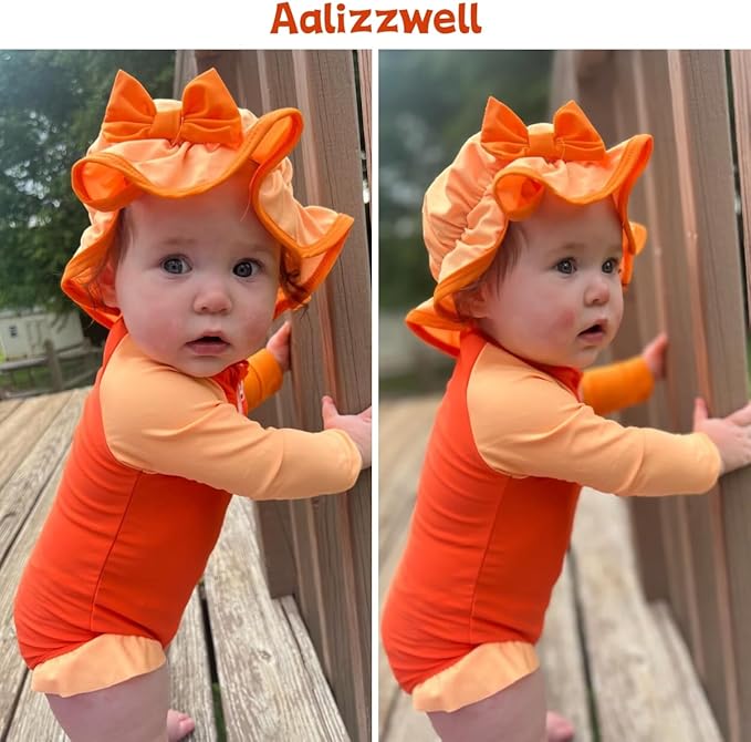 Aalizzwell Baby Girls Long Sleeve One Piece Swimsuit with Hat