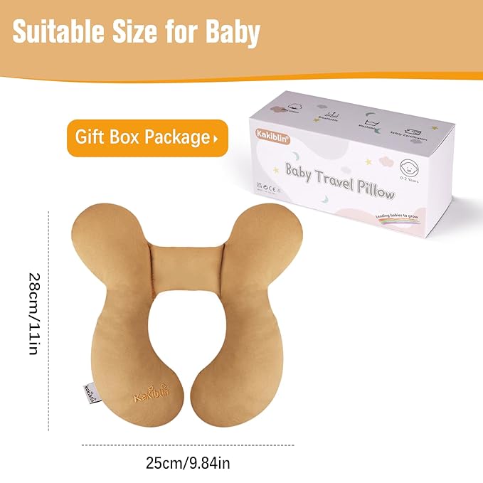 KAKIBLIN Baby Travel Pillow, Infant Head and Neck Support Pillow for Car Seat, Pushchair, for 0-1 Years Old Baby (Brown)