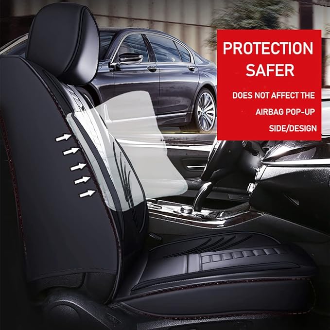 Waterproof 5 Car Seat Covers for Suzuki 1999-2025 95% Models, Premium Leather Automotive Front and Back Seat Protectors Compatible with Airbag Black & Black Line