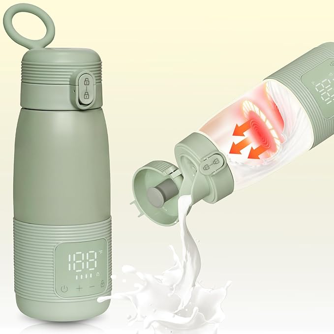 Portable Bottle Warmer 17oz Large Capacity for Travel - Dual Heating Modes for Breast Milk & Water, Fast 3-Min Heat, Long-Lasting Battery, Fits Most Bottles