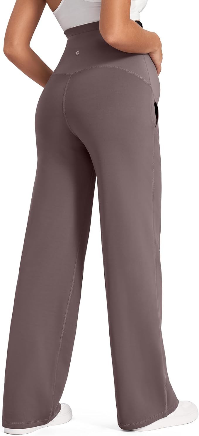 G4Free Fleece Lined Maternity Yoga Pants Over The Belly Stretchy Wide Leg Warm Pregnancy Work Trousers with Pockets