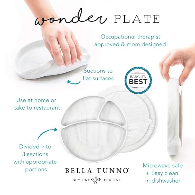 Bella Tunno Suction Plate for Babies & Toddlers, Self-Feeding Dish for Baby Led Weaning, Silicone Divided Plate, Sticks to Highchair Trays & Tables, Microwave & Dishwasher Safe, Meal Monster