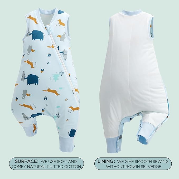 Duomiaomiao 1.5 TOG Toddler Sleep Sack 24-36 Months 100% Cotton Four Season Side Open Zipper Baby Sleep Sack with Feet, Breathable Toddler Wearable Blanket