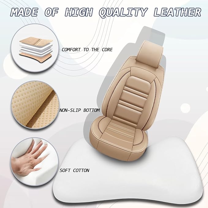 Seat Cover for Lincoln Navigator 1998-2025 | Car Seat Covers Front Seats, Waterproof Seat Protectors, Automotive Front Seat Covers (Front Seat, Beige)