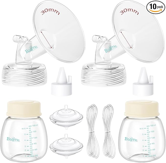 Breast Pump Parts Compatible with Spectra S1/S2/9 Plus, Not Original Accessories, Full Set Replacements Include 30mm Flanges, Valves, Backflow Protectors (Duckbills Included), Tubings and Bottles