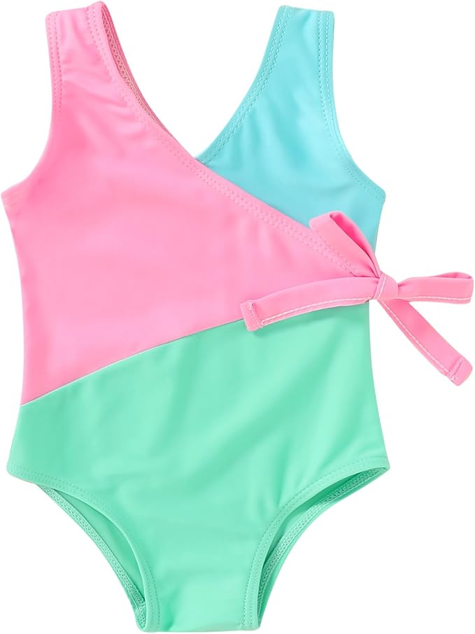 Happy Town Toddler Swimsuit Girl One Piece Bathing Suit Color Block Swimwear Baby Summer Beach Wear