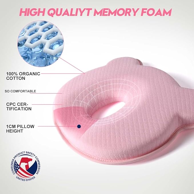 Memory Foam Travel Pillow,Portable Cute Cartoon Bear Soft and Cozy Pillow (Pink)