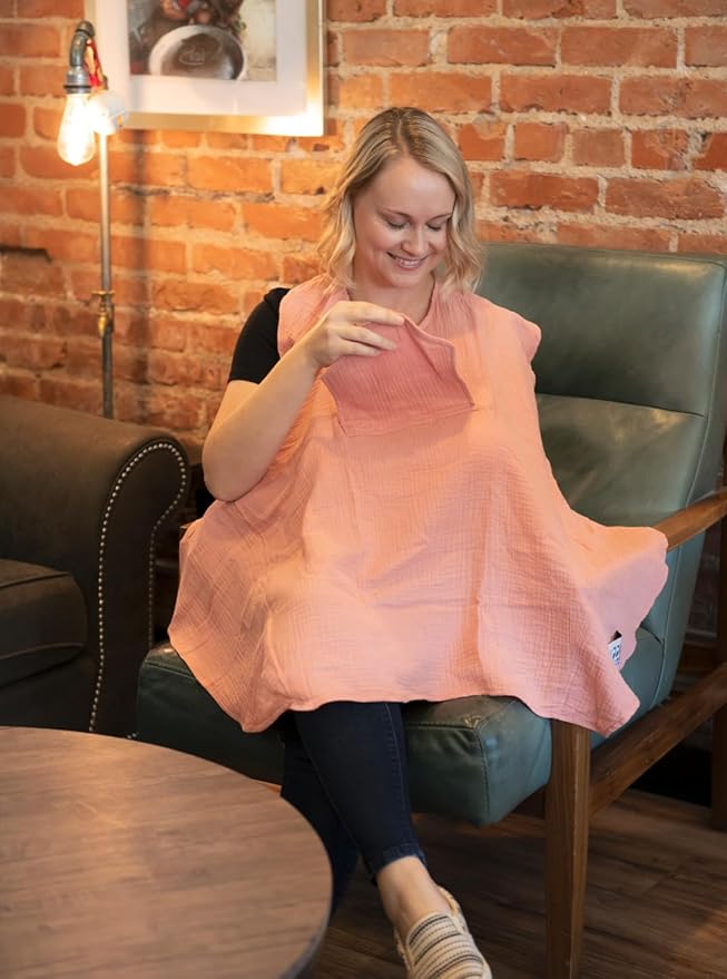 Muslin Nursing Cover for Baby Breastfeeding –Peekaboo Window -100% Breathable Cotton Privacy Nursing Shawl - Multiuse Apron for Moms
