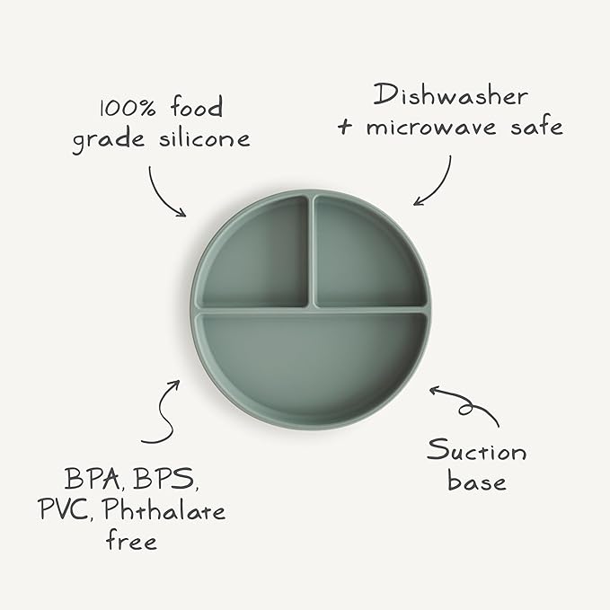 mushie Silicone Suction Plate | BPA-Free Non-Slip Design (Dried Thyme)