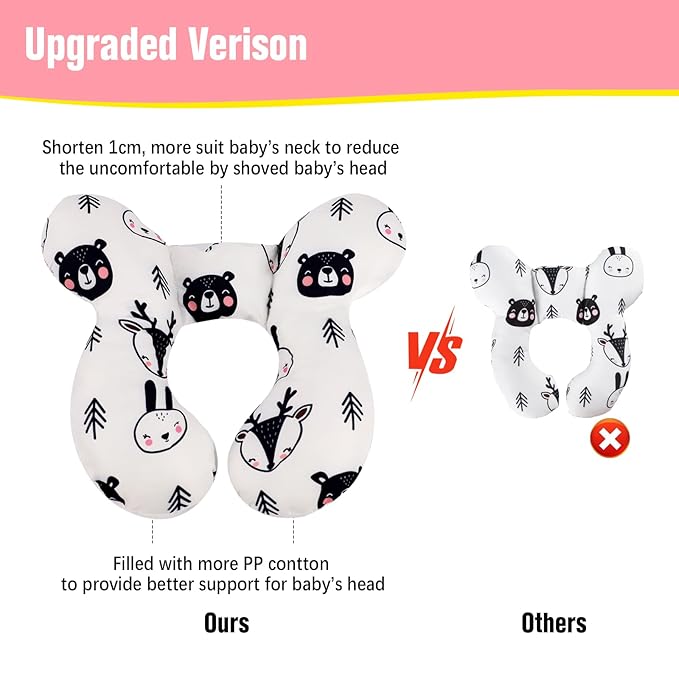 KAKIBLIN Baby Neck Pillow, Upgraded Baby Support Pillow,Babies Head Pillow,Neck Support Pillow for for Car Seat,Pushchair,Travel (Bear)