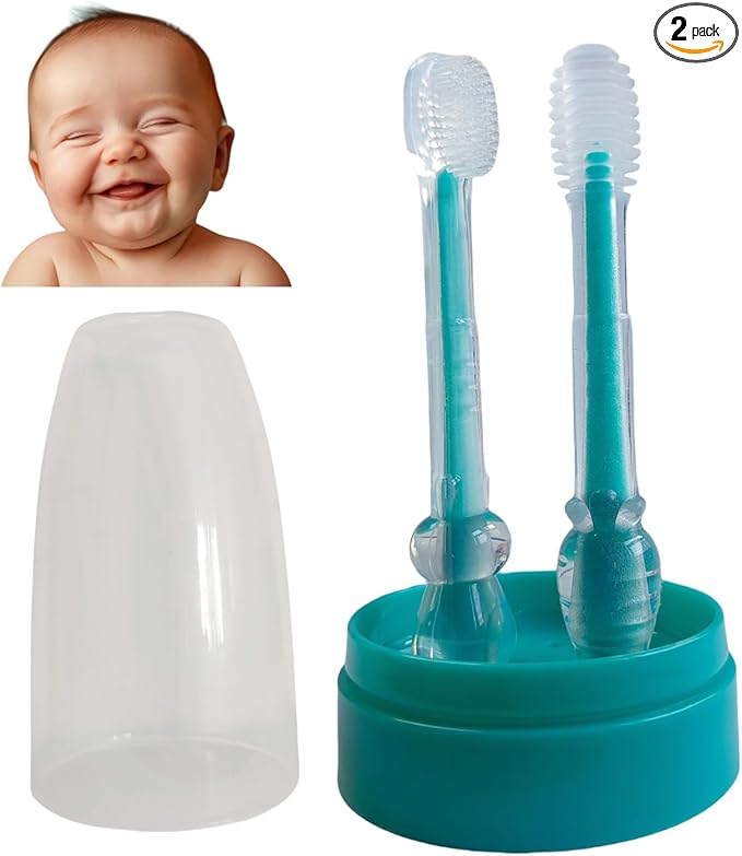 Baby Tooth Brush, Infant Toothbrush 6 to 12 Months and0-6 Months,Silione Toothbrush, Newborn Tongue and Mouth Cleaner Set, Good Idea for Baby First Toothbrushes(Blue)