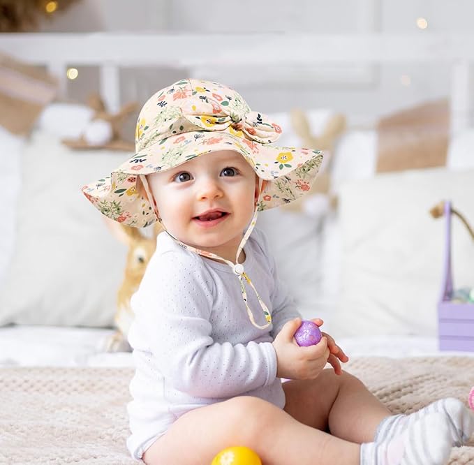 Baby Girl Sun Hat Summer Foldable Beach Hats with UPF50+ Sun Protection Wide Brim Toddler Bucket Hat Cap