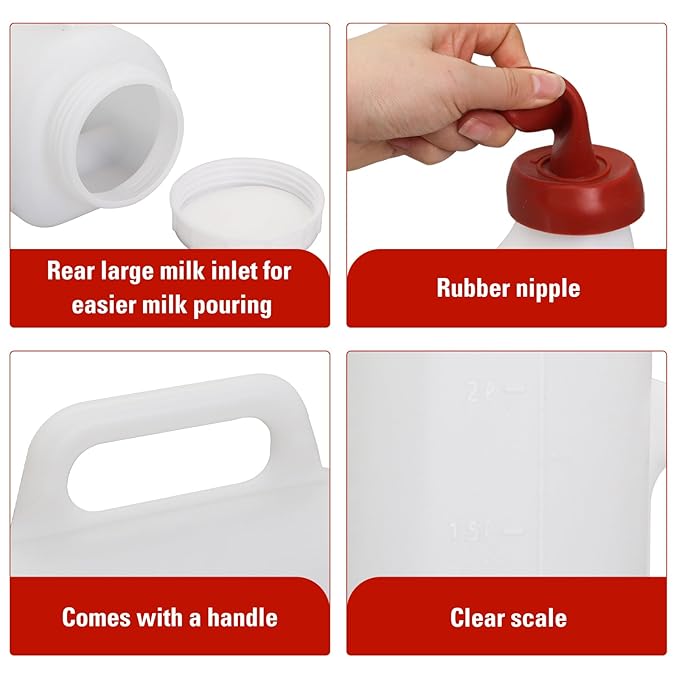 1 Set Nurser Bottles with Handle and Silicone Horizontal Calves Nursing Calf Bottle with a Replacement Nipple Livestock Supplies,Cow Milk Bottle（2.11 Quart ） (Horizontal)