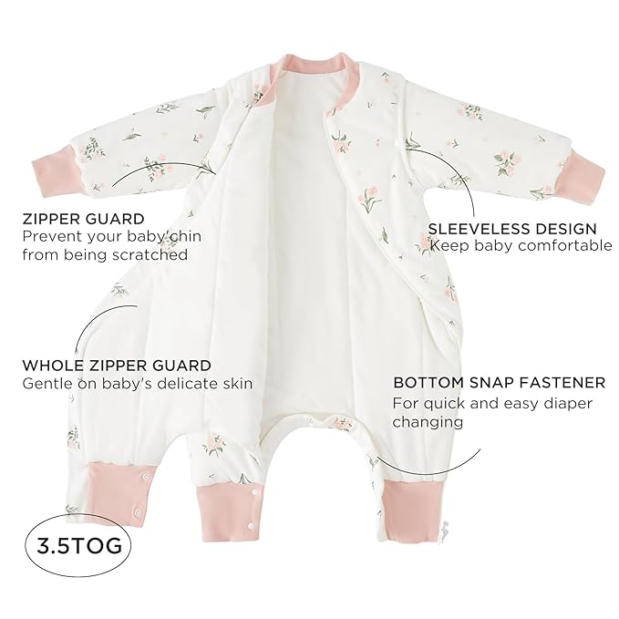 Duomiaomiao 3.5 TOG Toddler Sleep Sack 12-24 Months 100% Cotton Winter Side Open Zipper Baby Sleep Sack with Feet, Warm Toddler Wearable Blanket
