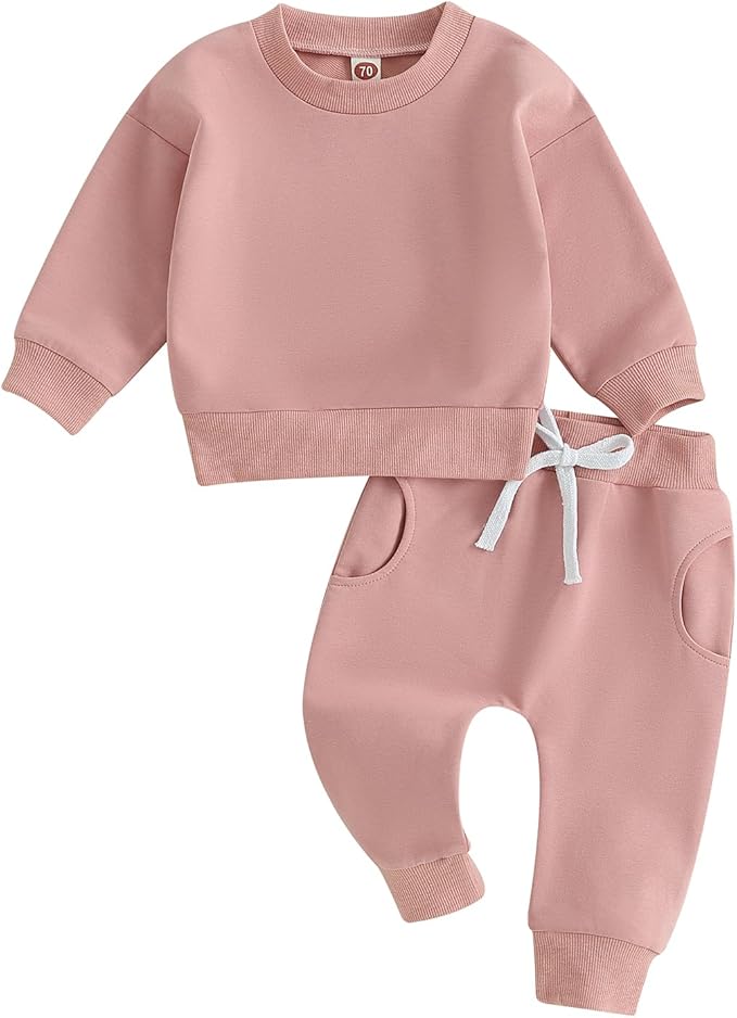 Fernvia Toddler Baby Girl Clothes 3 6 9 12 18 24 Months Fall Outfits Solid Long Sleeve Sweatshirt Tops + Pants Set