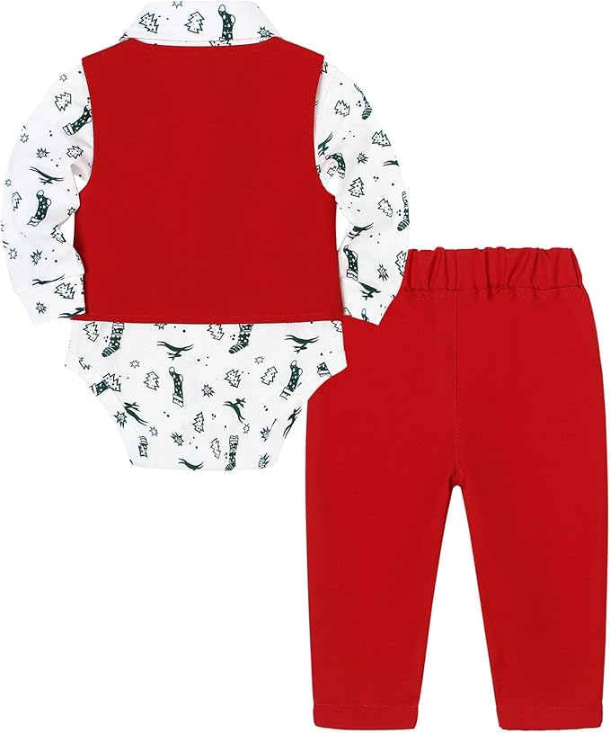 Baby Boy Clothes Suits Infant Gentleman Wedding Outfit Formal Dress Shirt Vest Bowtie Pants 4Pcs Baby Suit Sets