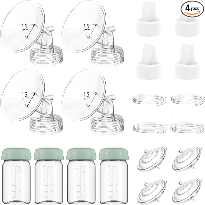 4 Full Pump Parts Kits for Spectra S1/S2/9 Plus/Synergy Gold, Replacement Kit for Spectra Pump Parts 4PC,Include 15mm Flange, Duckbill Valve, Tube, Bottle, Backflow Protector, Not Original Accessories