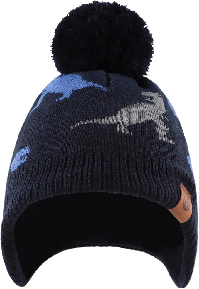 JANGANNSA Knitted Baby Hat Scarf Set Winter Warm Boys Girls Beanie Fleece Lining Toddler Kids Hats with Pompom