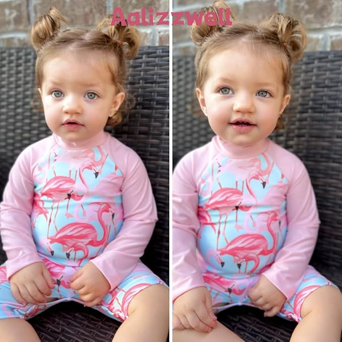 Aalizzwell Baby Girls Long Sleeve One Piece Bathing Suit with Hat