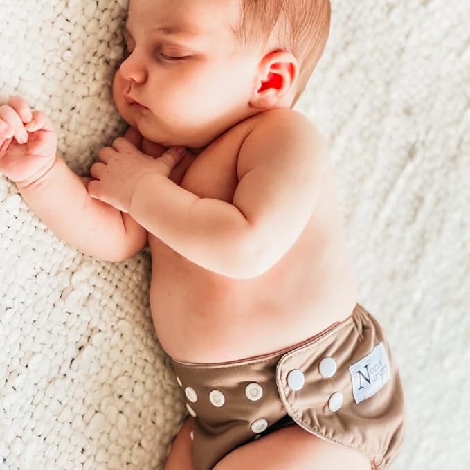 Nora's Nursery Newborn All-in-One Cloth Diaper 14-Pack with Diaper Pod for Clean Storage - Waterproof, Washable, Reusable, and Adjustable for Babies Under 12lbs - Evergreen