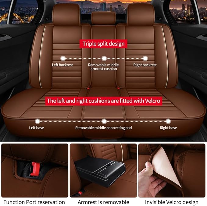 Leather Car Seat Covers for Toyota Corolla 2006-2024,Car Seat Covers Full Set,Seat Covers with Safety,Waterproof Seat Cover Compatible Airbag(5pcs Coffee Luxury)