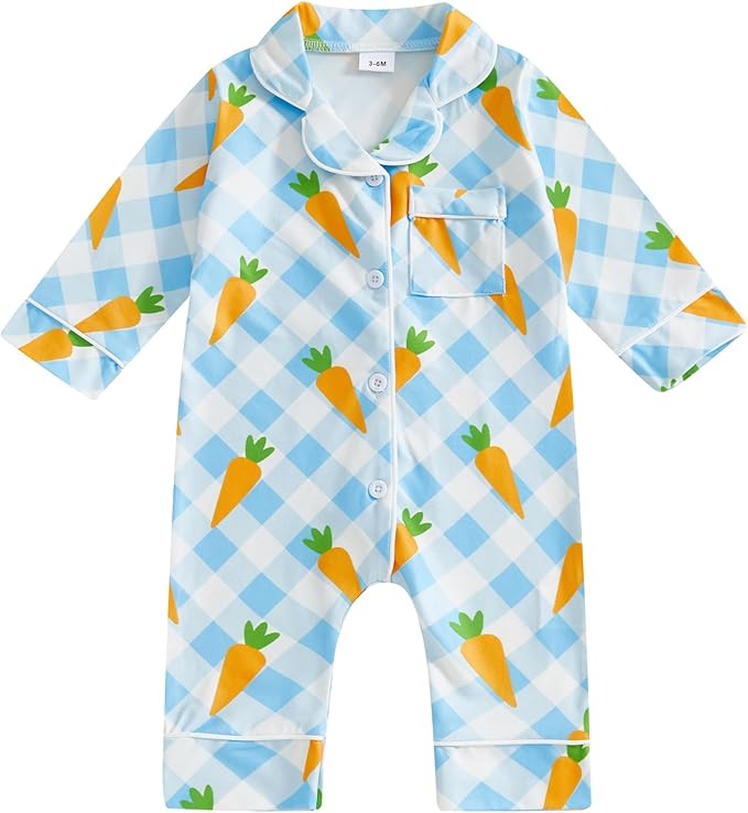 Balaflyie Baby Girl Button Down Pajamas Romper One-Piece Jumpsuit Long Sleeve Sleeper Infant Sleepwear